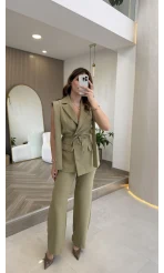 Napolı Omuz Detay Bağcıklı Yelek Takım - Mint - Kod: 8005