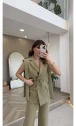 Napolı Omuz Detay Bağcıklı Yelek Takım - Mint - Kod: 8005