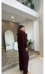 El Escorial Oversize Çizgili Takım - Bordo - Kod: 9069