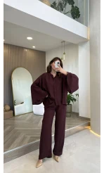 El Escorial Oversize Çizgili Takım - Bordo - Kod: 9069