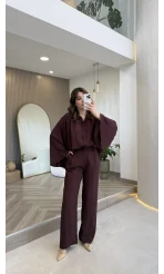 El Escorial Oversize Çizgili Takım - Bordo - Kod: 9069