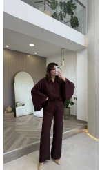 El Escorial Oversize Çizgili Takım - Bordo - Kod: 9069