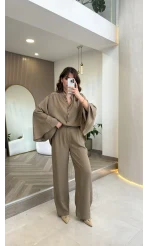 El Escorial Oversize Çizgili Takım - Haki - Kod: 9069