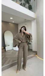 El Escorial Oversize Çizgili Takım - Haki - Kod: 9069