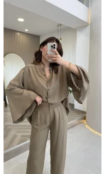 El Escorial Oversize Çizgili Takım - Haki - Kod: 9069