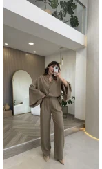 El Escorial Oversize Çizgili Takım - Haki - Kod: 9069