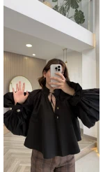 Soleil Bilek Detay Balon Kol Bluz - Siyah - Kod: 112254