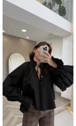 Soleil Bilek Detay Balon Kol Bluz - Siyah - Kod: 112254