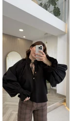 Soleil Bilek Detay Balon Kol Bluz - Siyah - Kod: 112254