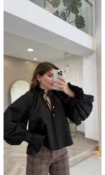 Soleil Bilek Detay Balon Kol Bluz - Siyah - Kod: 112254