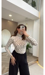 Boğazlı Puantiyeli Bluz - Ekru