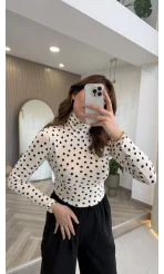 Boğazlı Puantiyeli Bluz - Ekru