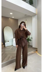 Vatkalı Garnili Bağcıklı Takım - Kahverengi - Kod: 51309