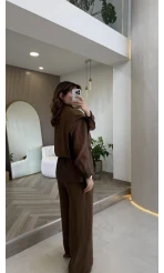 Vatkalı Garnili Bağcıklı Takım - Kahverengi - Kod: 51309