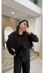 Vatkalı Garnili Bağcıklı Takım - Siyah - Kod: 51309