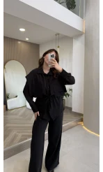 Vatkalı Garnili Bağcıklı Takım - Siyah - Kod: 51309