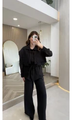 Vatkalı Garnili Bağcıklı Takım - Siyah - Kod: 51309