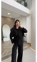 Vatkalı Garnili Bağcıklı Takım - Siyah - Kod: 51309