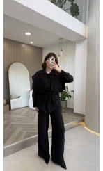 Vatkalı Garnili Bağcıklı Takım - Siyah - Kod: 51309