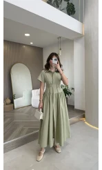 Cull Kemerli Poplin Elbise - Çağla - Kod: 70003