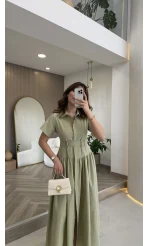 Cull Kemerli Poplin Elbise - Çağla - Kod: 70003