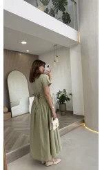 Cull Kemerli Poplin Elbise - Çağla - Kod: 70003