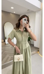 Cull Kemerli Poplin Elbise - Çağla - Kod: 70003