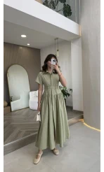 Cull Kemerli Poplin Elbise - Çağla - Kod: 70003