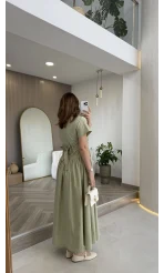 Cull Kemerli Poplin Elbise - Çağla - Kod: 70003