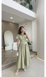 Cull Kemerli Poplin Elbise - Çağla - Kod: 70003