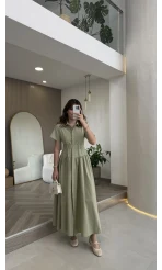 Cull Kemerli Poplin Elbise - Çağla - Kod: 70003