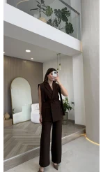 Napolı Omuz Detay Bağcıklı Yelek Takım - Kahverengi - Kod: 8005