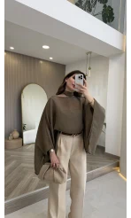 Yarasa Kol Kuşaklı Tül Bluz - Haki - Kod: 1670