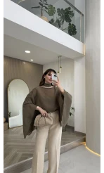 Yarasa Kol Kuşaklı Tül Bluz - Haki - Kod: 1670