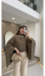 Yarasa Kol Kuşaklı Tül Bluz - Haki - Kod: 1670