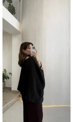 Yarasa Kol Kuşaklı Tül Bluz - Siyah - Kod: 1670