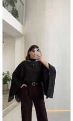 Yarasa Kol Kuşaklı Tül Bluz - Siyah - Kod: 1670