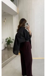 Kumaş Palazzo Pantolon - Mürdüm - Kod: 3879