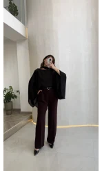 Kumaş Palazzo Pantolon - Mürdüm - Kod: 3879