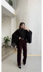 Kumaş Palazzo Pantolon - Mürdüm - Kod: 3879