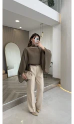 Kumaş Palazzo Pantolon - Taş - Kod: 3879