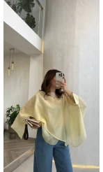 Uçuşan Pelerin Bluz - Sarı - Kod: 5026