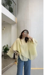 Uçuşan Pelerin Bluz - Sarı - Kod: 5026