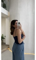 Tek Askılı Pedli Crop Body - Lacivert - Kod: 00159