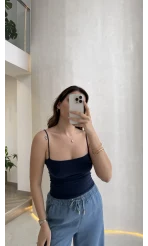 Tek Askılı Pedli Crop Body - Lacivert - Kod: 00159