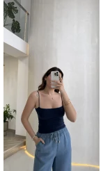 Tek Askılı Pedli Crop Body - Lacivert - Kod: 00159