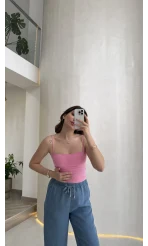 Tek Askılı Pedli Crop Body - Pembe - Kod: 00159