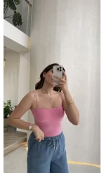 Tek Askılı Pedli Crop Body - Pembe - Kod: 00159