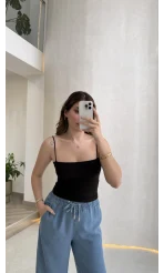 Tek Askılı Pedli Crop Body - Siyah - Kod: 00159