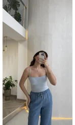 Tek Askılı Pedli Crop Body - Mavi - Kod: 00159